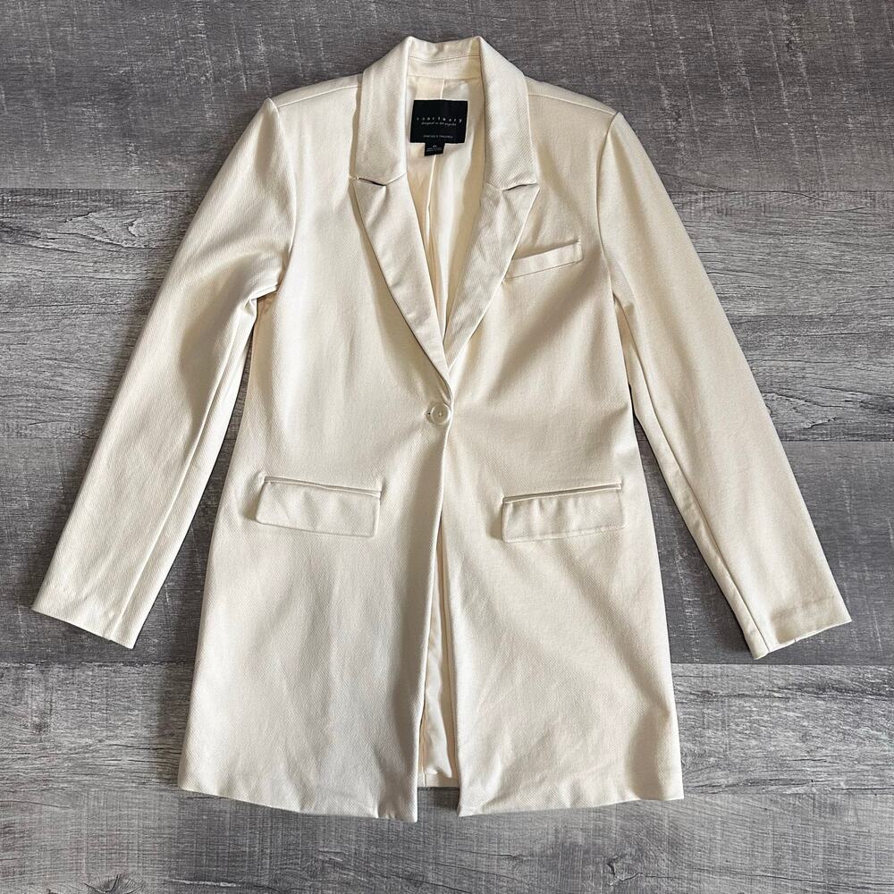 Sanctuary Mid City Blazer Long Jacket Womens XS Cream Single Button Career Chic